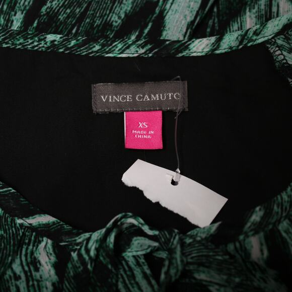 Vince Camuto Abstract Print Puff Short Sleeve Top in Rich Black & Green Size XS - Picture 7 of 11